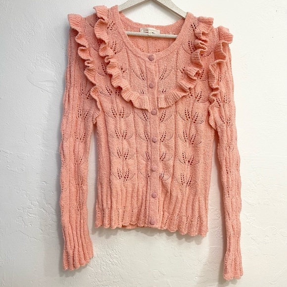 LoveShackFancy Warren Ruffle Button Up Cardigan Tulip Sachet - Picture 2 of 5